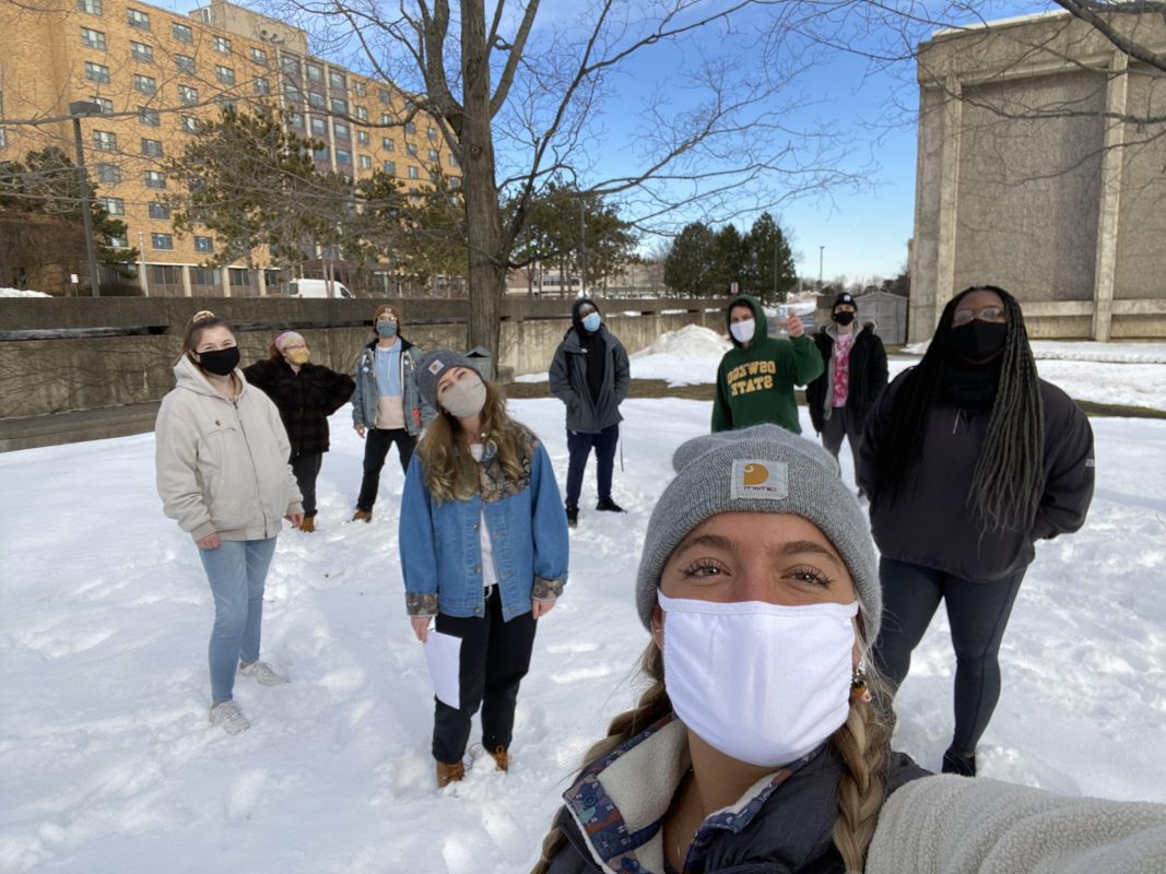 Photo of students standing in snow.