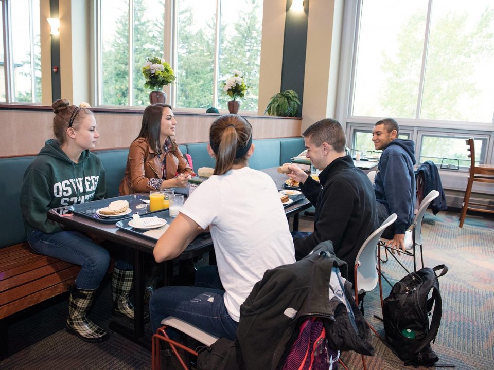 students eating in the dining hall