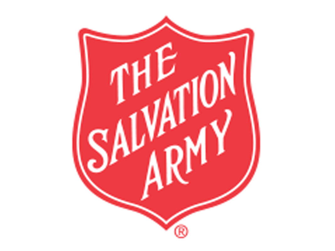 The Salvation Army in white lettering on red logo.