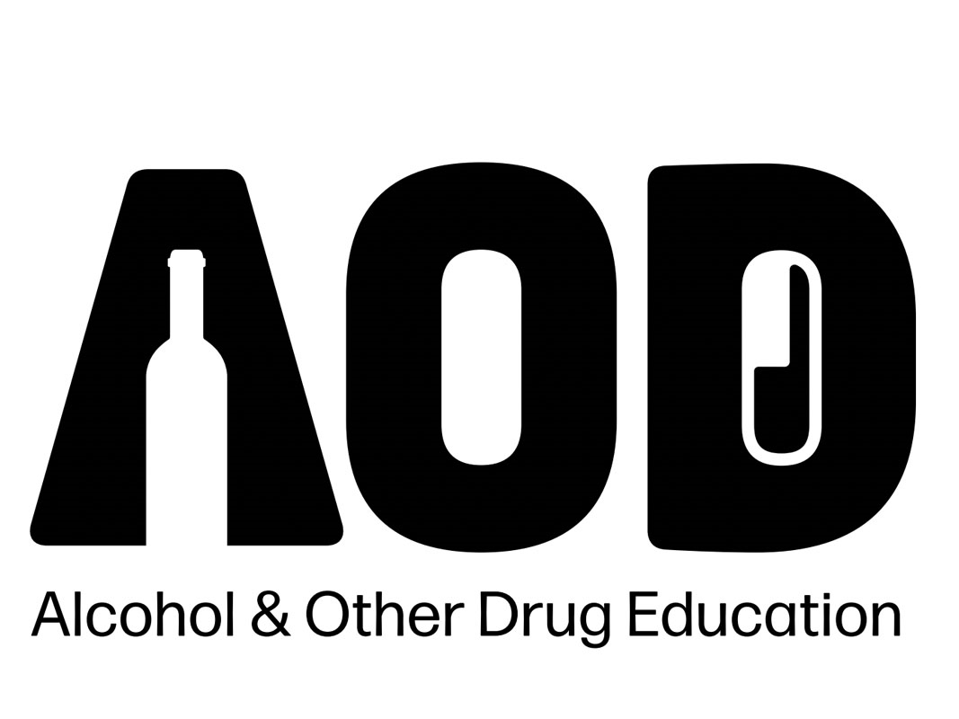 The letters A,O and D with a bottle as a silhouette in the 