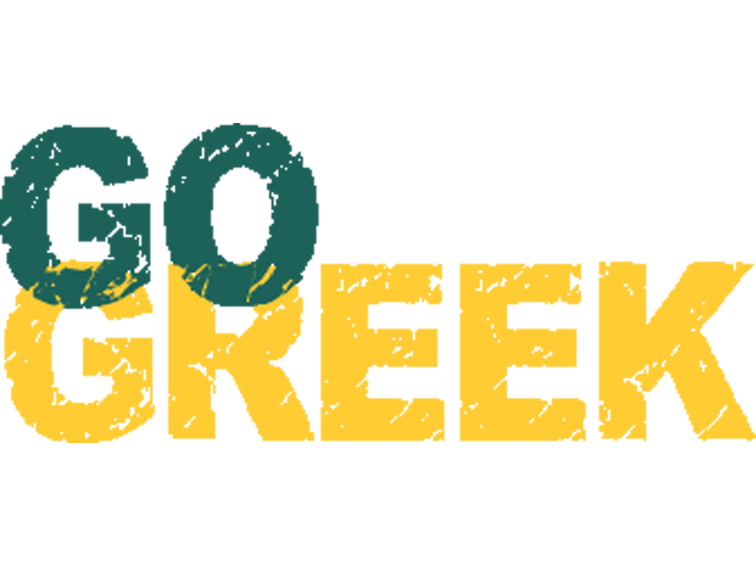 Green and Yellow letters that say Go Greek